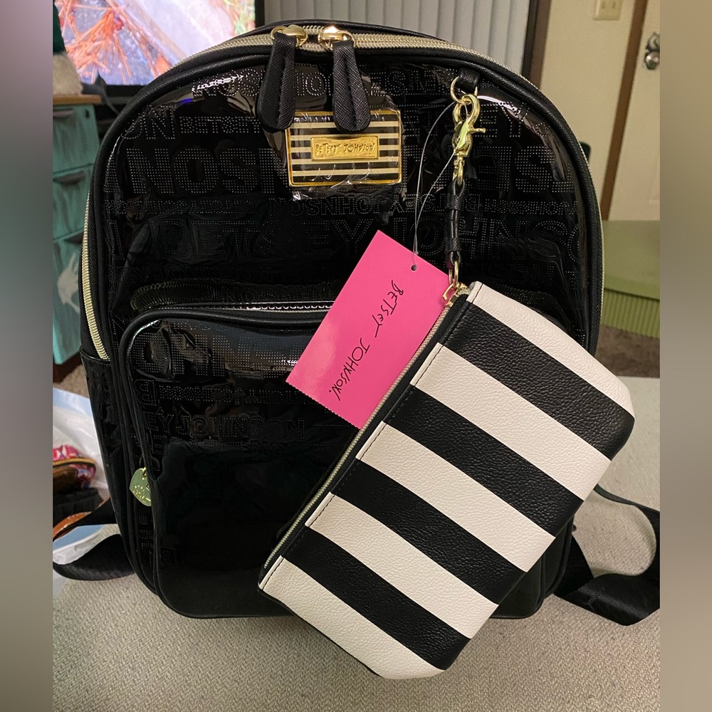 Betsy Johnson large black backpack with wristlet